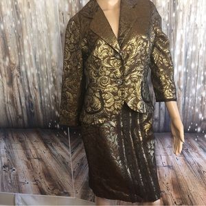 Citrine Skirt Suit Set Womens Size 6 Petite Shimmer Button Front Lined Career